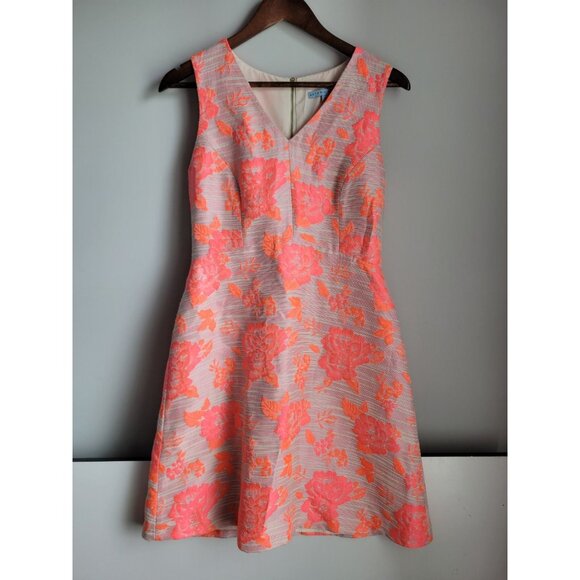 Antonio Melani Coral Orange Floral Midi Dress Size 6 Emerson NWT - Picture 1 of 5